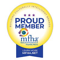 Multicultural Foodservice and Hospitality Alliance (MFHA) Proud Member Logo - Yellow and Blue Medallion
